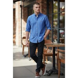 Ralph Lauren Yarmouth Button Down Shirt Blue 100% Cotton Long Sleeve Men 16 1/2